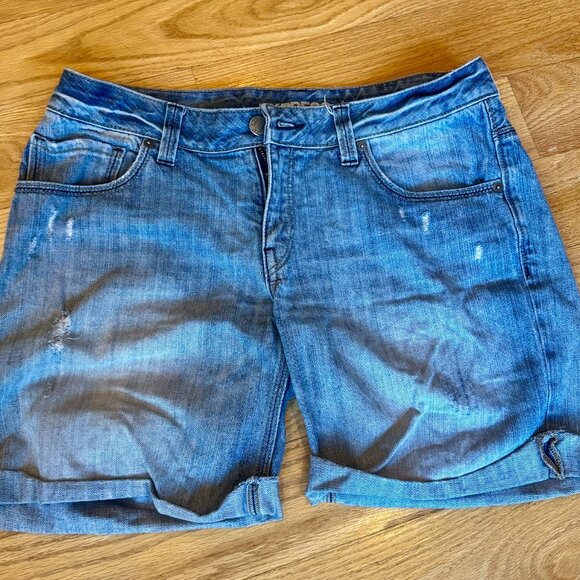 Express Jeans Relax Short Women’s Denim Shorts Size 10 Distressed Cuffed - Picture 2 of 4
